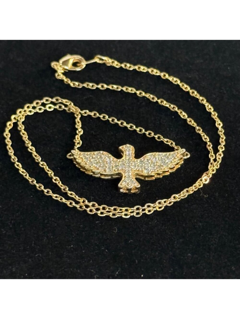 10K Gold Bird Pendant 9K Chain White Sapphire Necklace 17” 3.8g